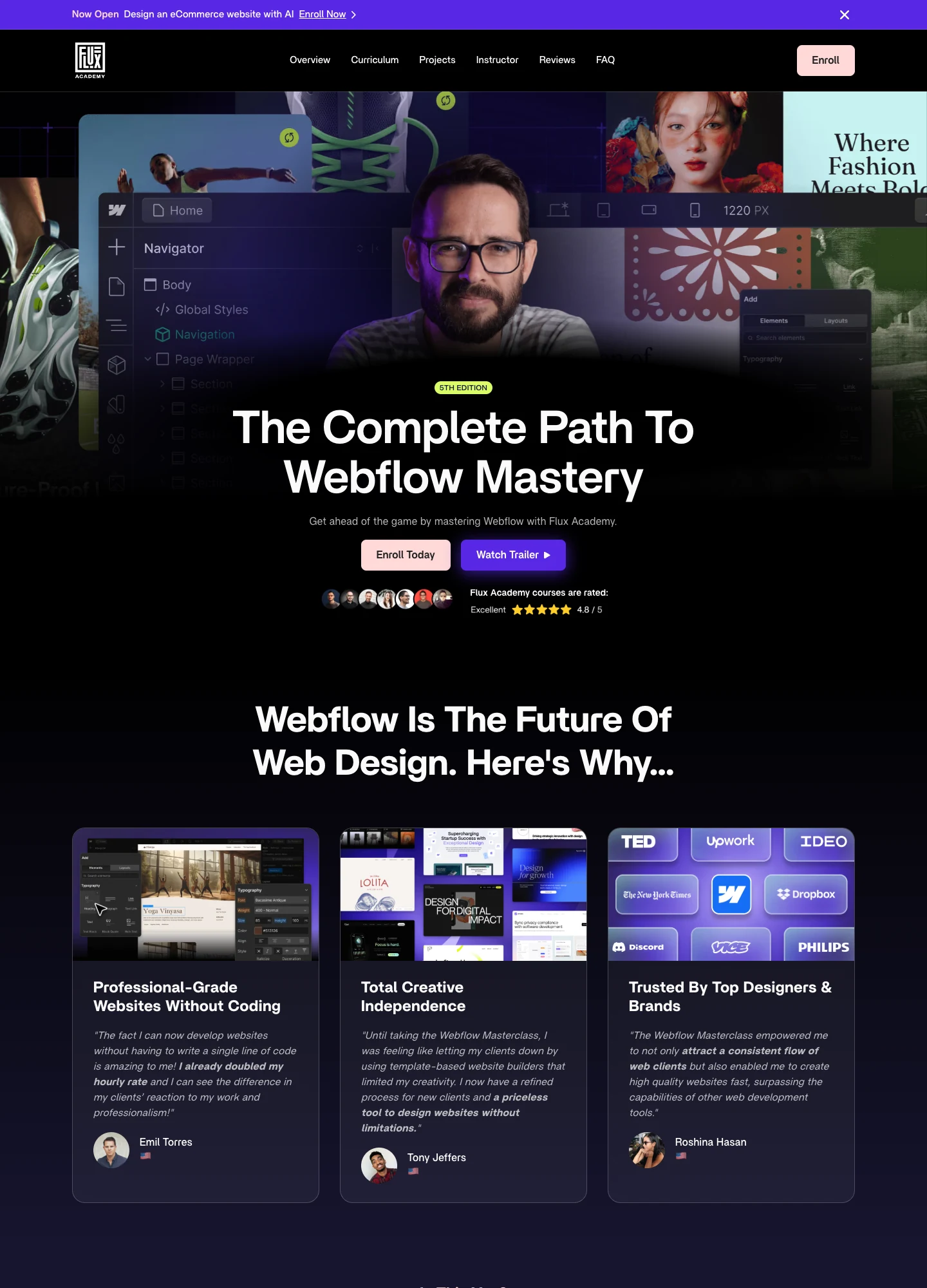Flux Academy — Webflow Masterclass — captured interface