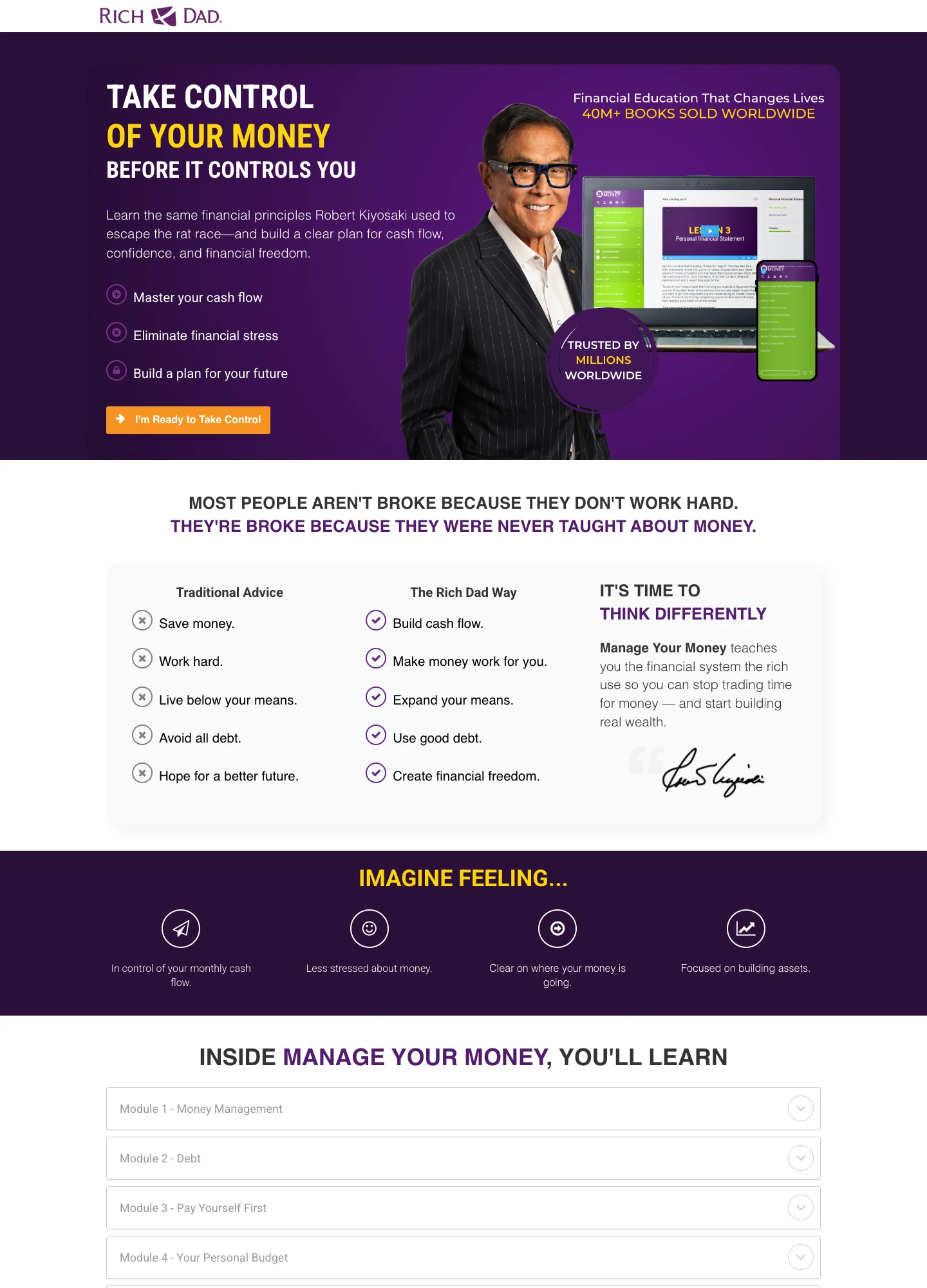 Rich Dad — Manage Your Money — captured interface