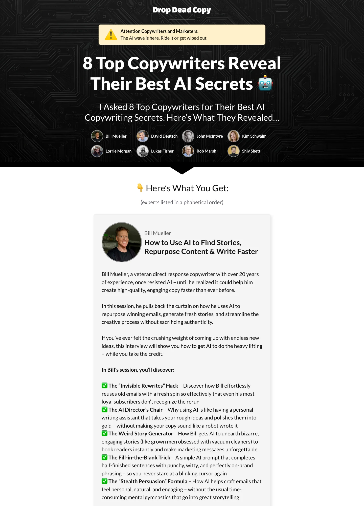 Drop Dead Copy — AI Copywriting Secrets — captured interface