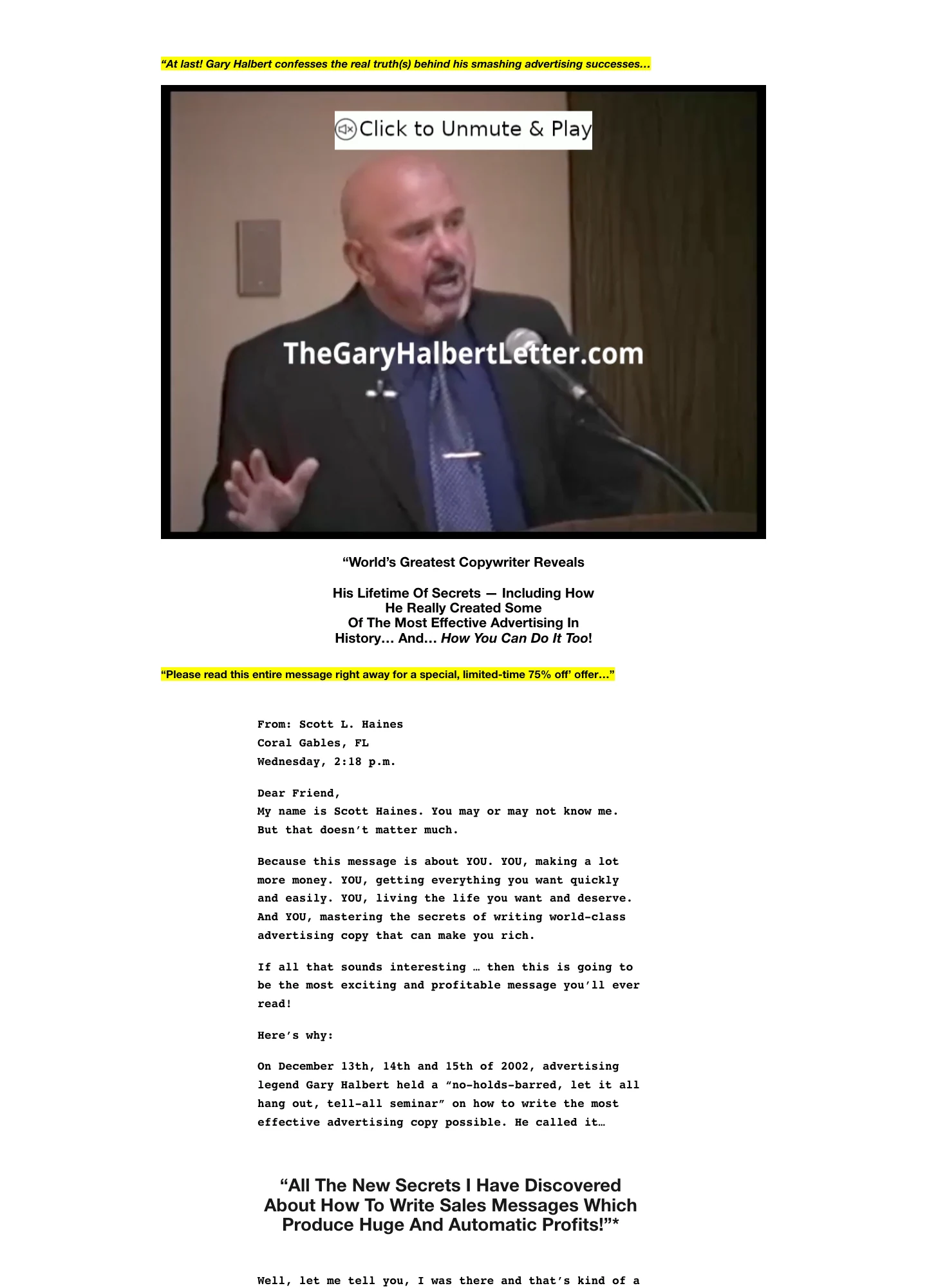 Gary Halbert — Last Seminar — captured interface