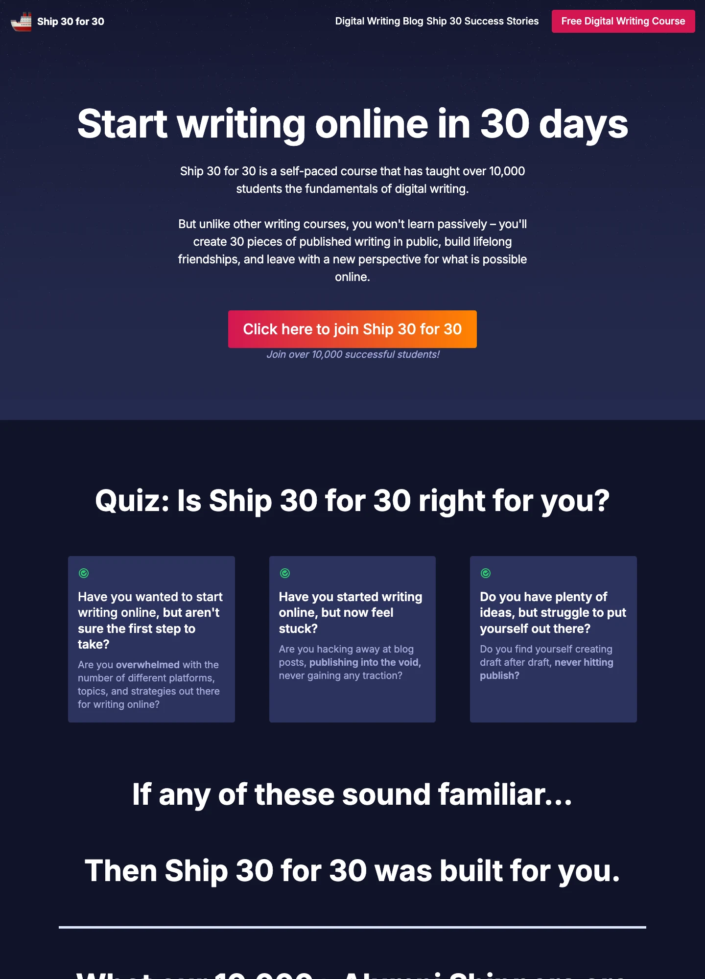 Ship 30 for 30 — Writing Course — captured interface