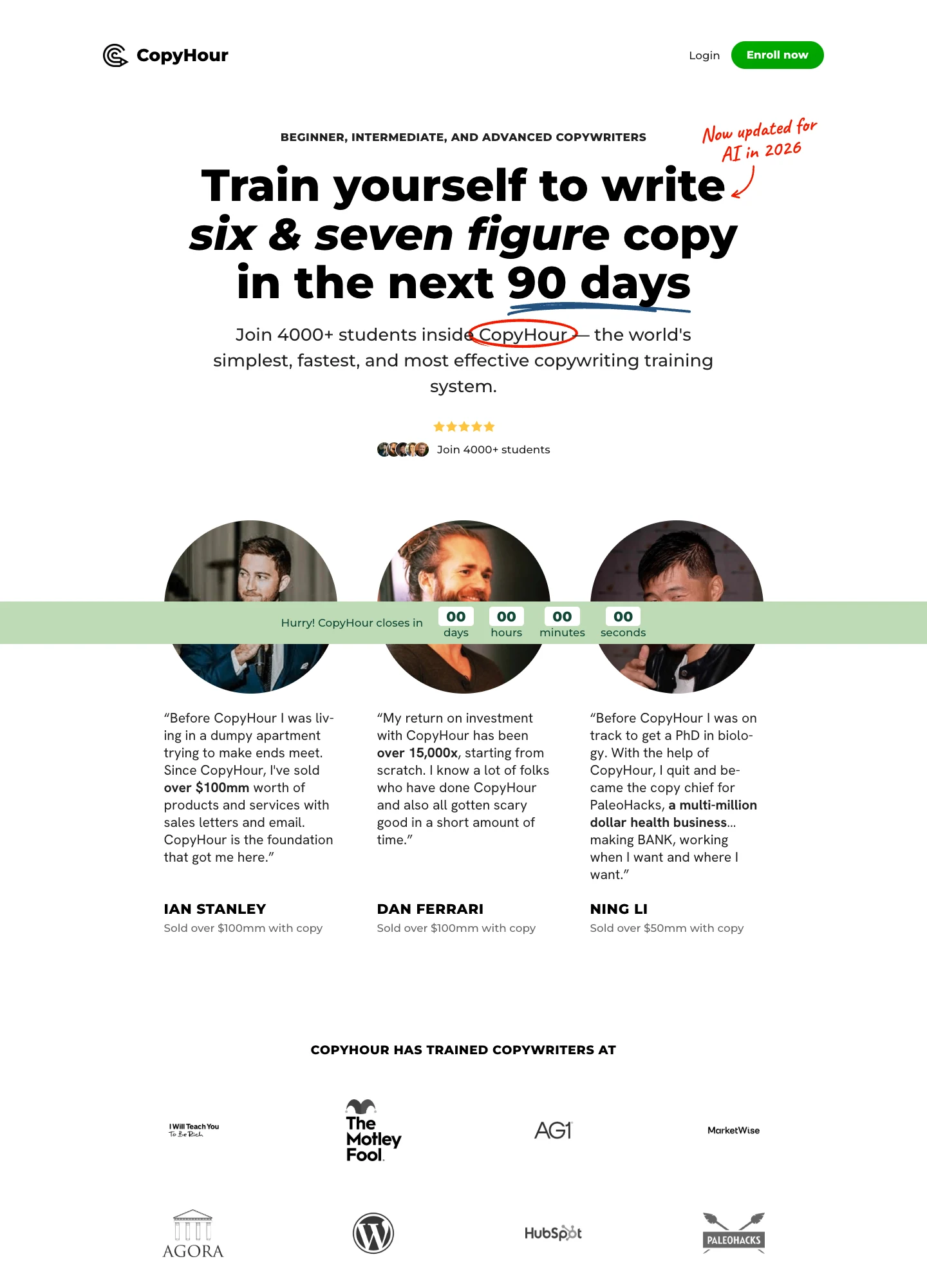 CopyHour — Copywriting Course — captured interface