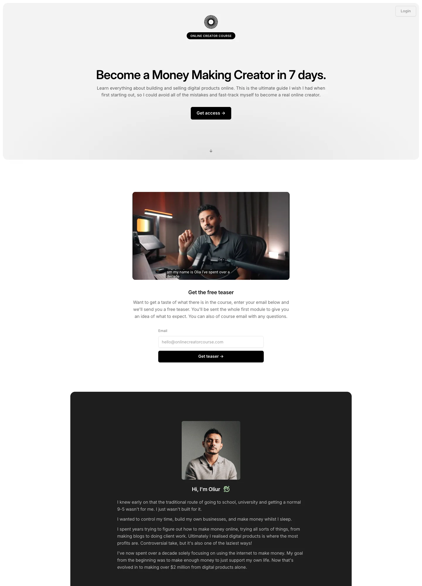 Oliur — Online Creator Course — captured interface