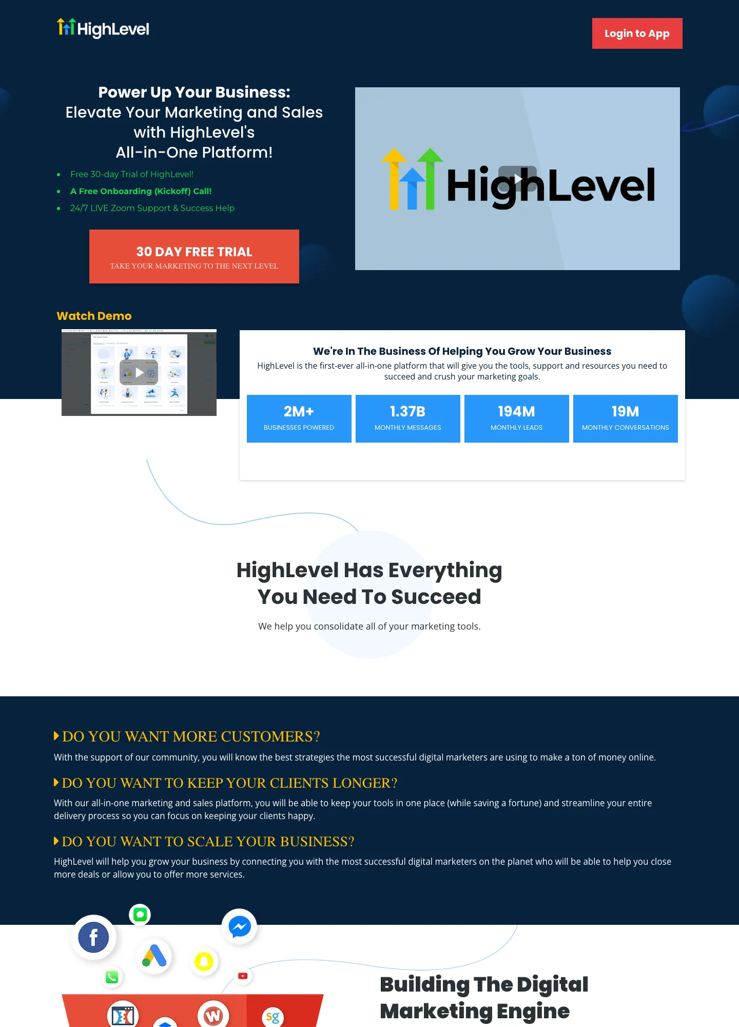 HighLevel — Free Trial Landing Page — captured interface