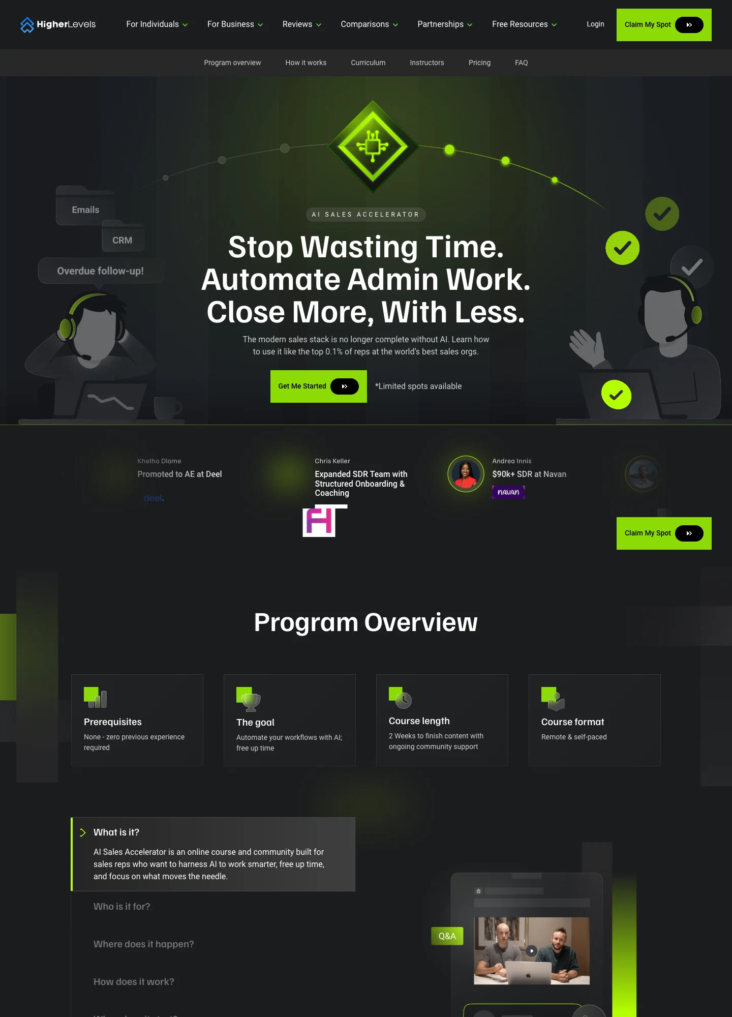 Higher Levels — AI Sales Accelerator — captured interface