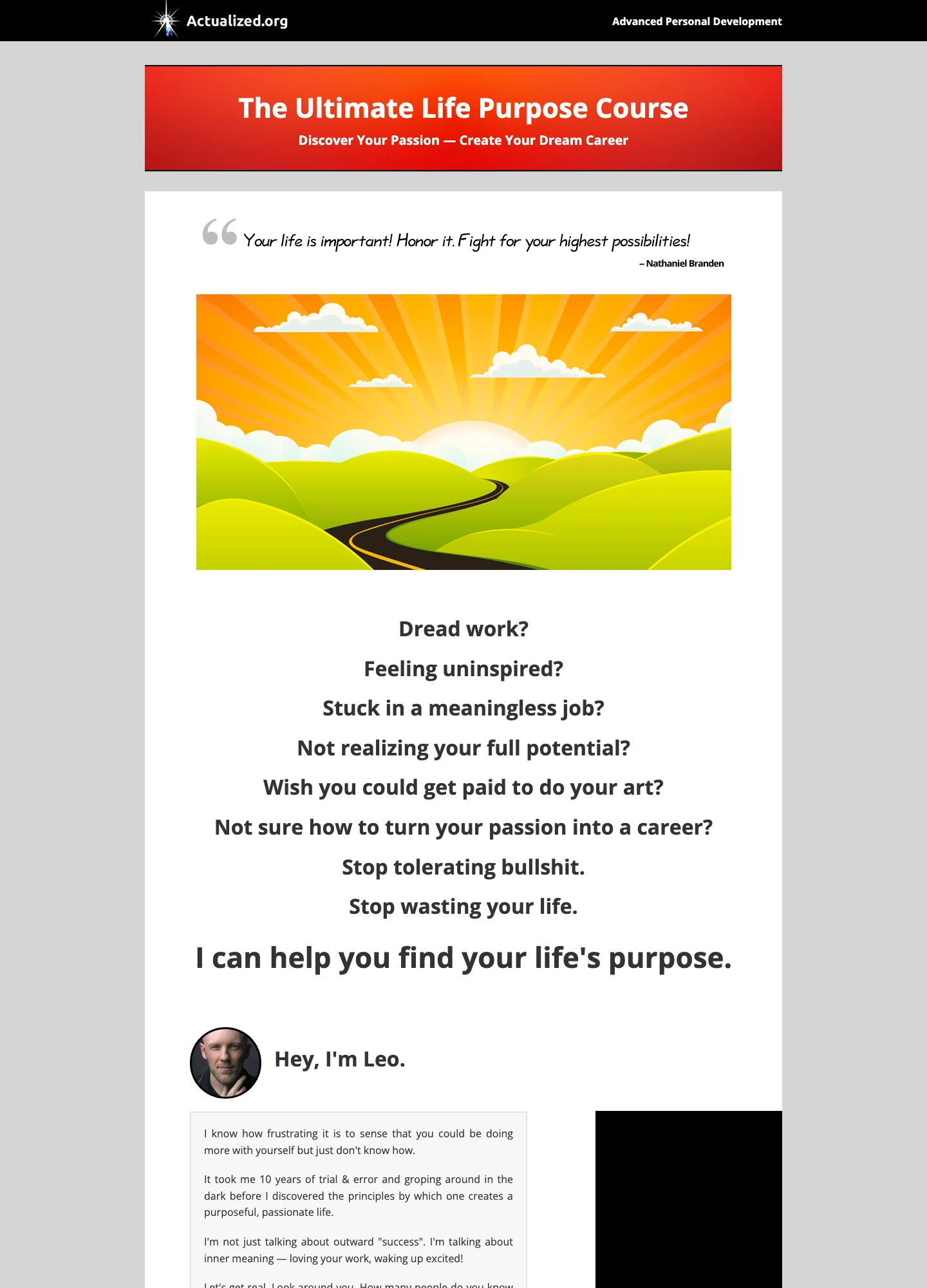 Actualized.org — Life Purpose Course — captured interface