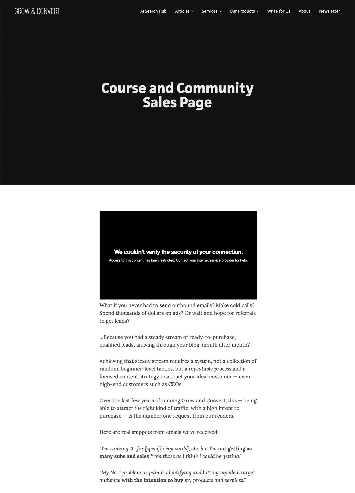 Grow and Convert — Course & Community — captured interface