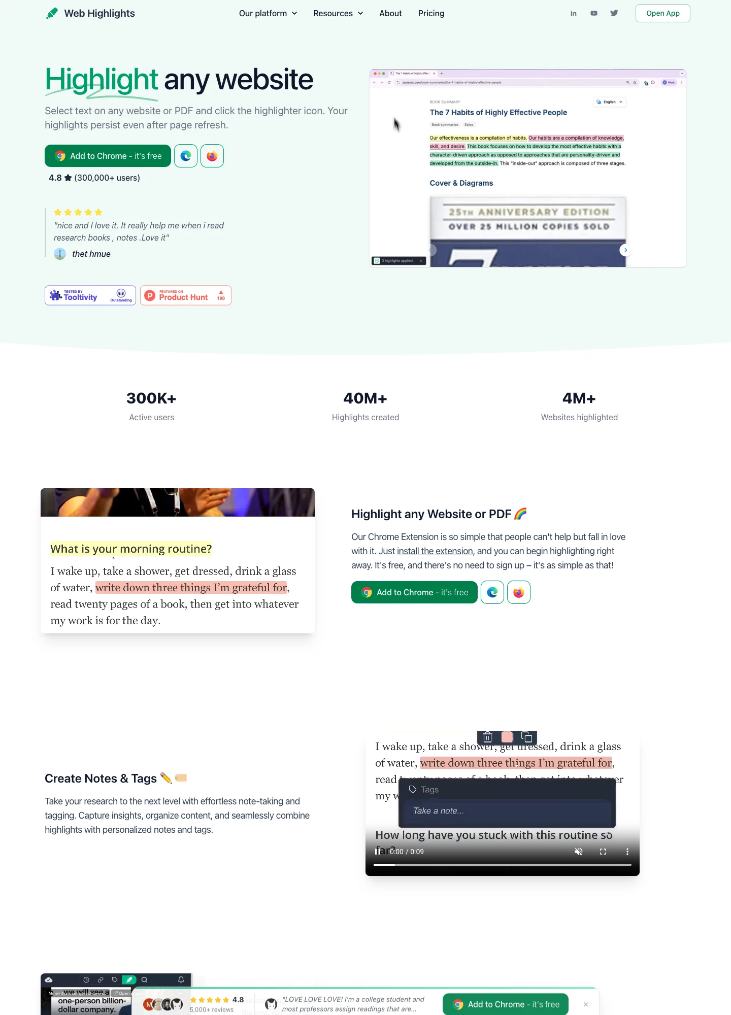 Web Highlights — captured interface