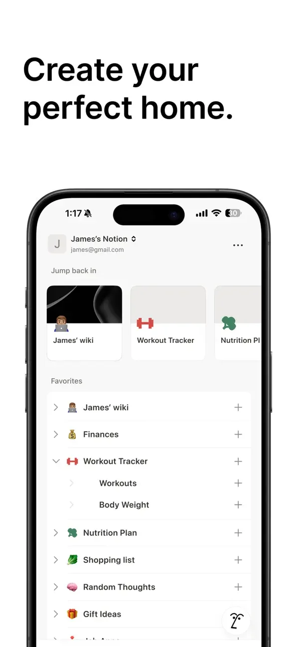 Notion — Home page shortcuts