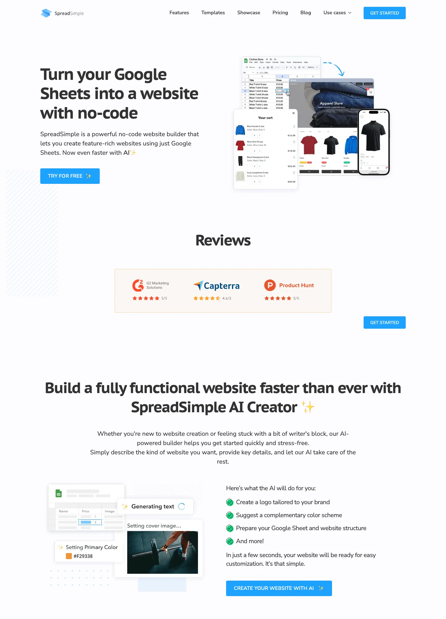 SpreadSimple — captured interface