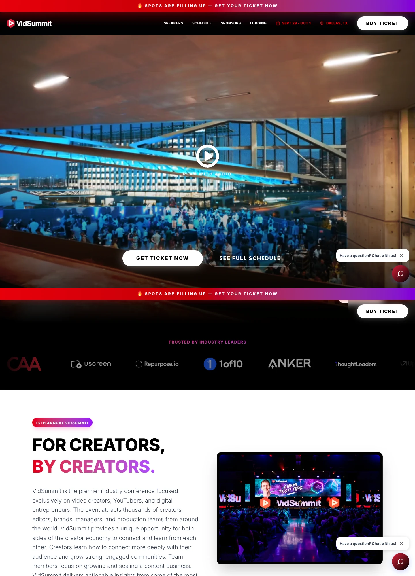 VidSummit — Creator Event — captured interface