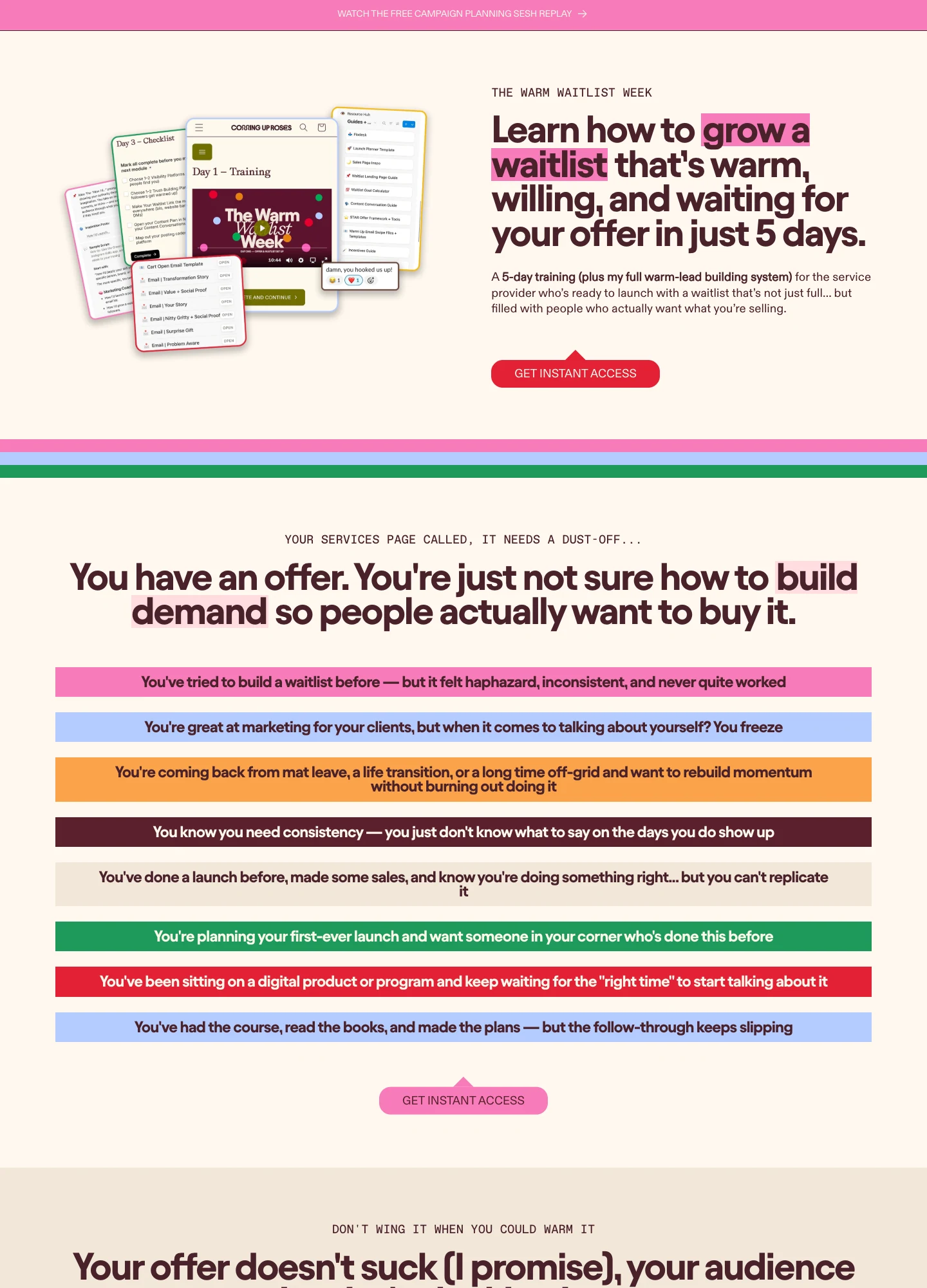 Coming Up Roses — Warm Waitlist Week — captured interface