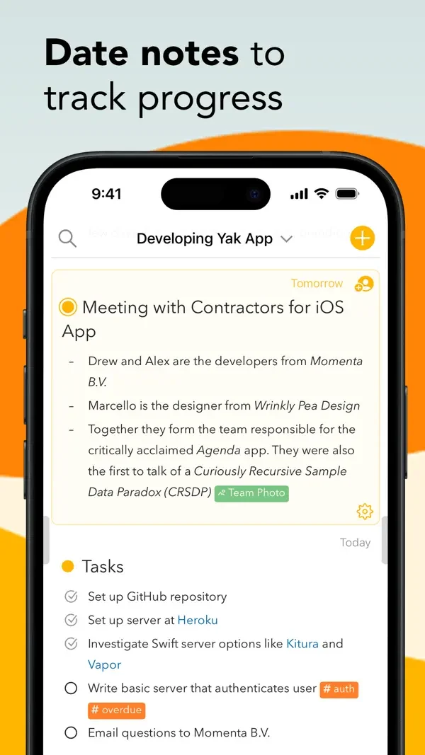 Dated tasks and notes