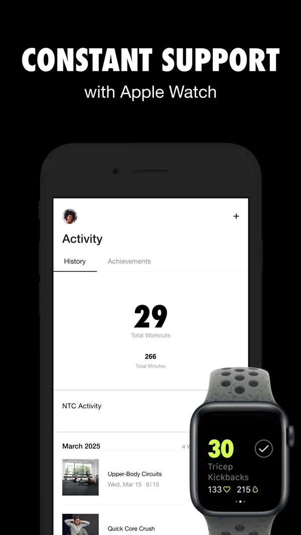 Nike Training Club — Activity history