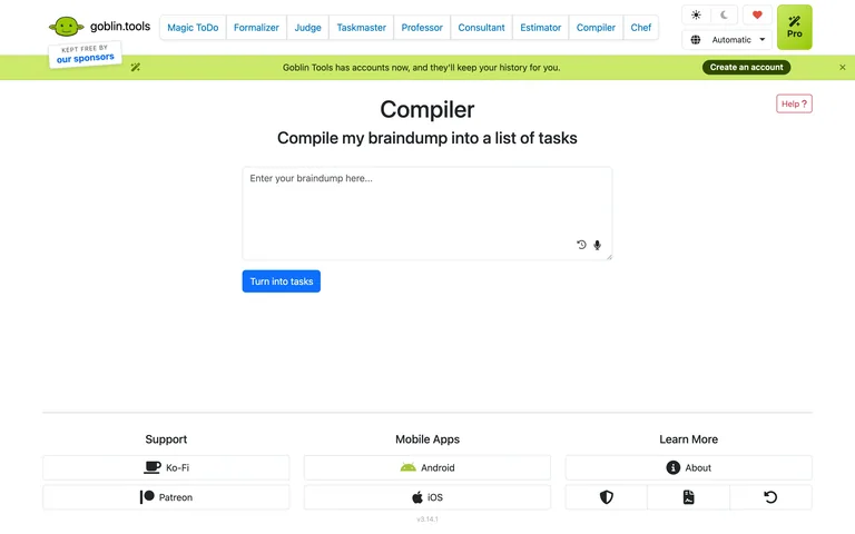 Goblin Tools — Compiler preview