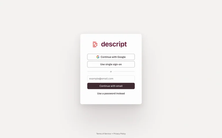 Descript — Account entry preview