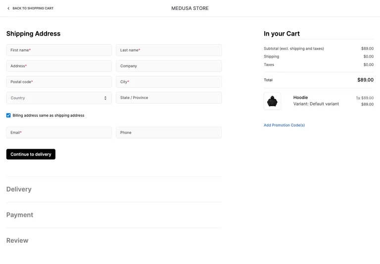 Medusa — Shipping address preview