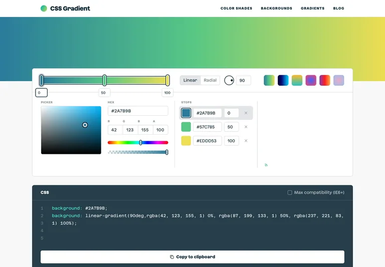 CSS Gradient — Editor preview