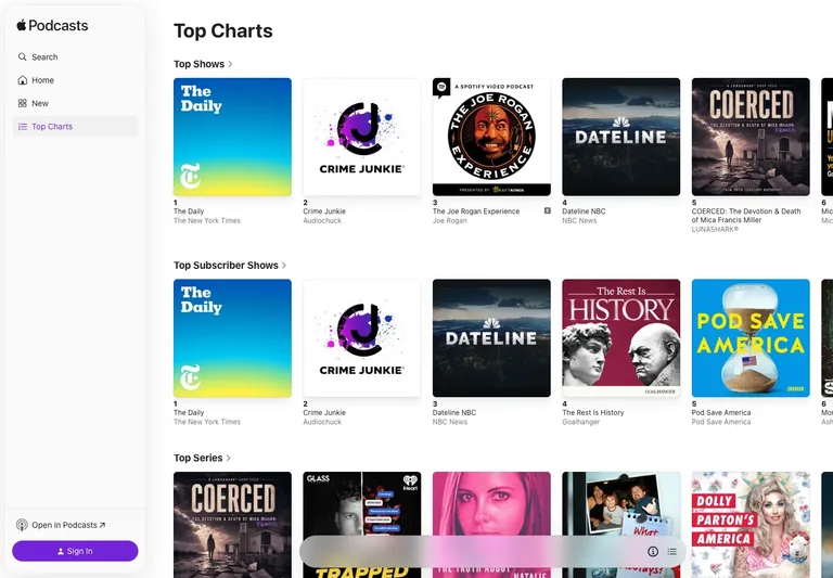 Apple Podcasts — Charts preview