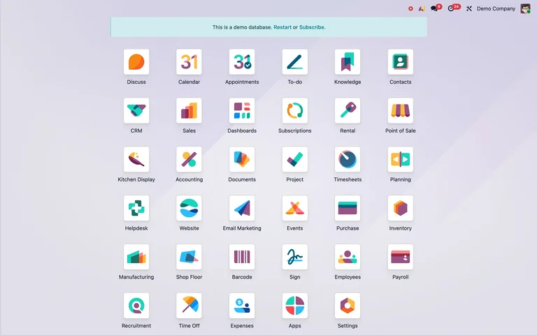 Odoo — Public demo preview
