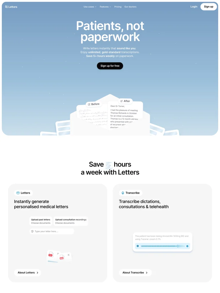 Letters — Sky-Gradient Clinical AI preview