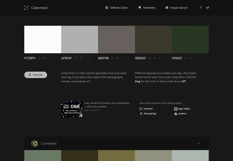 Colormind — Palette generator preview