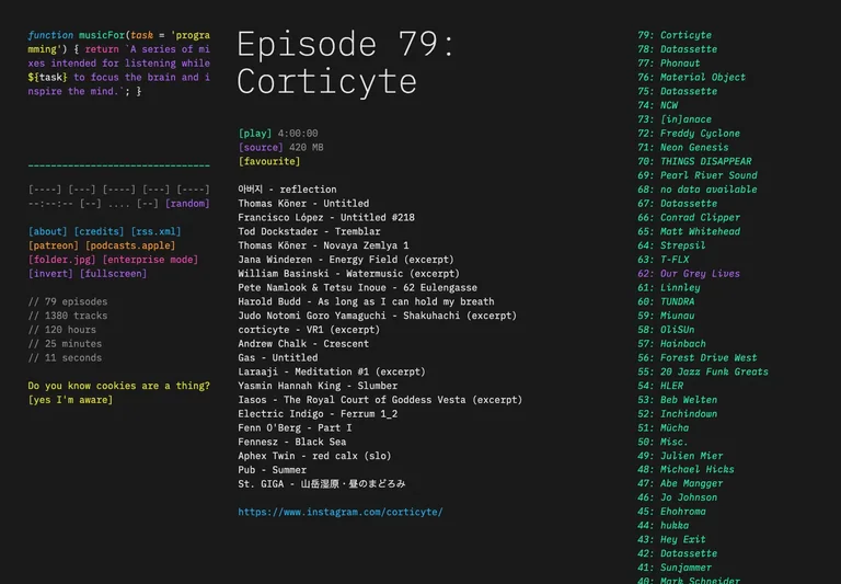 Music for Programming — Listening workspace preview