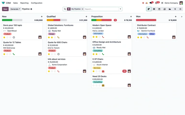 Odoo — CRM demo preview