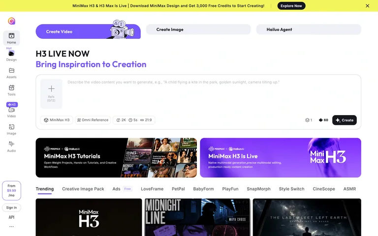 Hailuo — Video creation workspace preview
