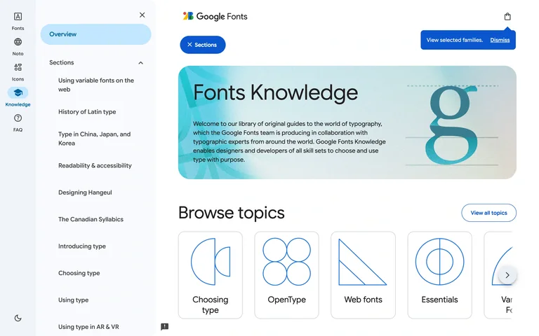 Google Fonts Knowledge preview