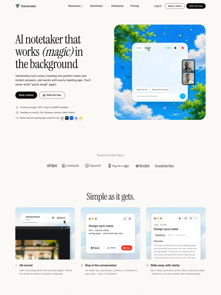 Voicenotes — Warm Editorial AI preview