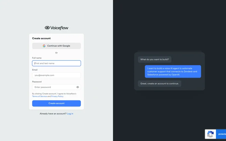 Voiceflow — Account entry preview