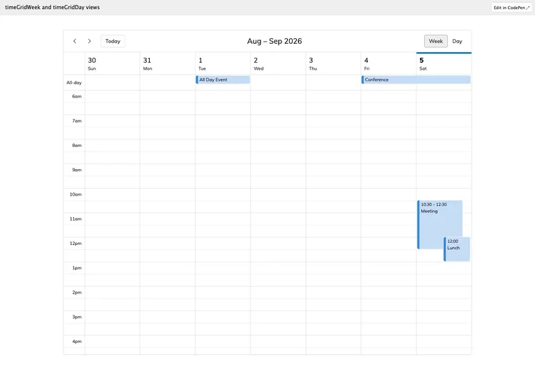 FullCalendar — Weekly schedule preview