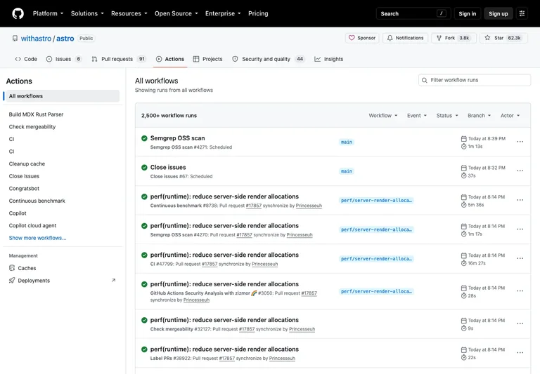 GitHub — Workflow runs preview