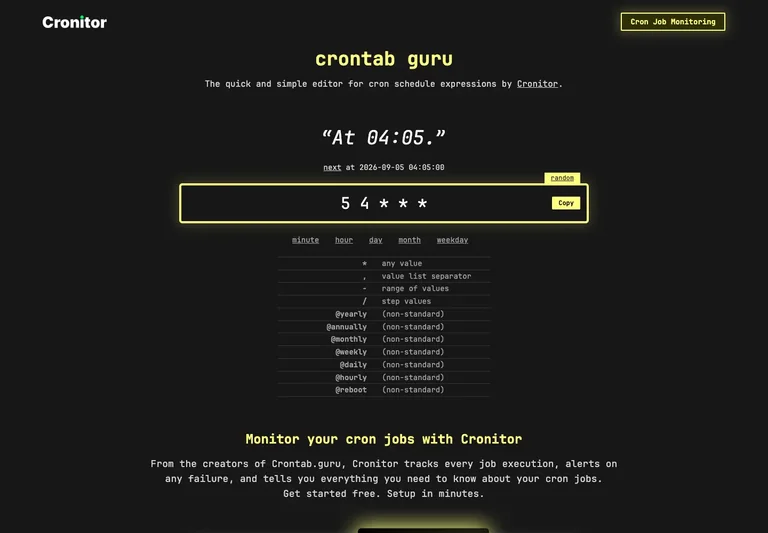 Crontab.guru — Schedule editor preview