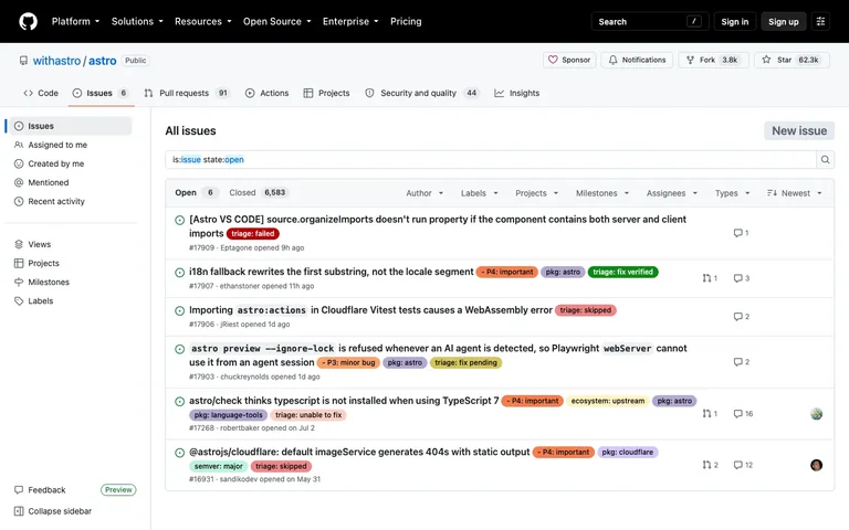 GitHub — Issue list preview