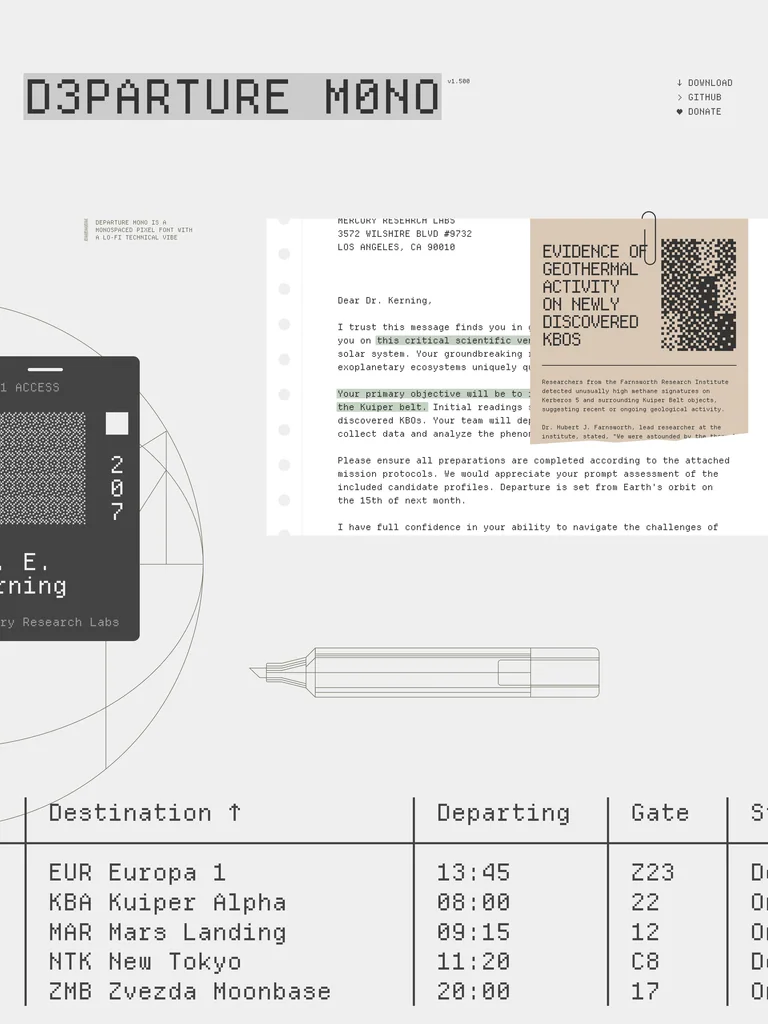 Departure Mono — Pixel Terminal Specimen preview