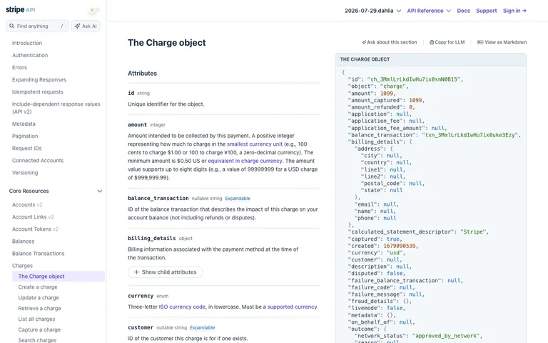Stripe — API reference preview