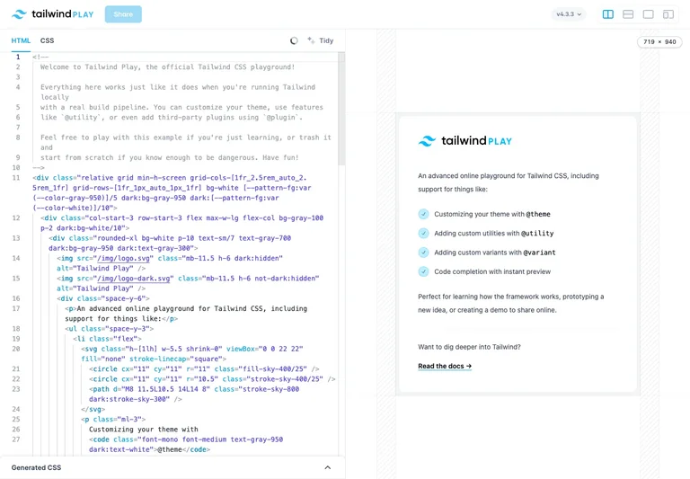 Tailwind Play — Live editor preview