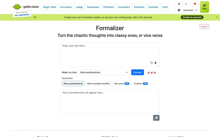 Goblin Tools — Formalizer preview