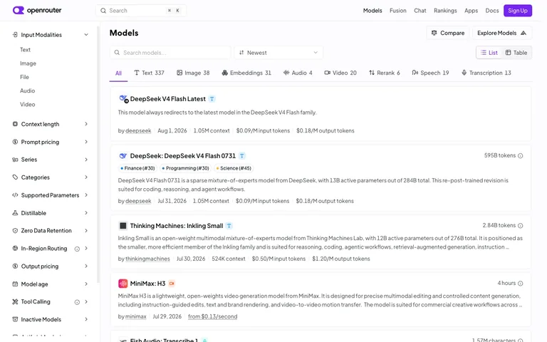 OpenRouter — Model directory preview