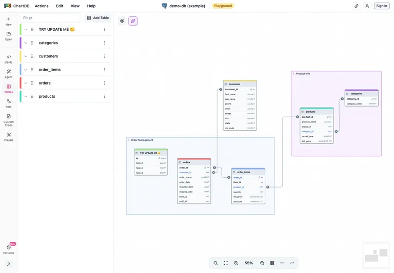 ChartDB — Example database diagram preview