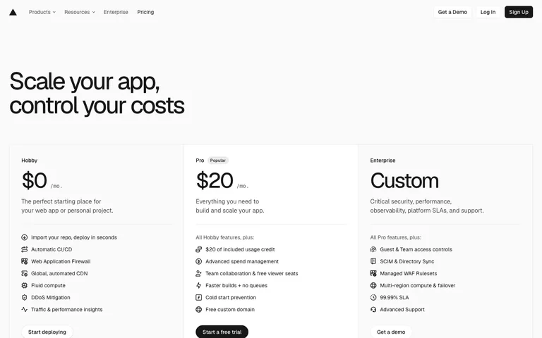 Vercel — Pricing preview