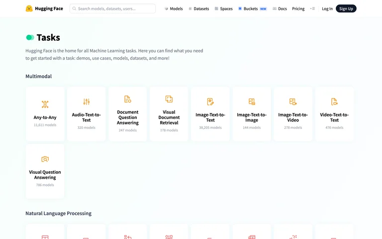 Hugging Face — Task browser preview