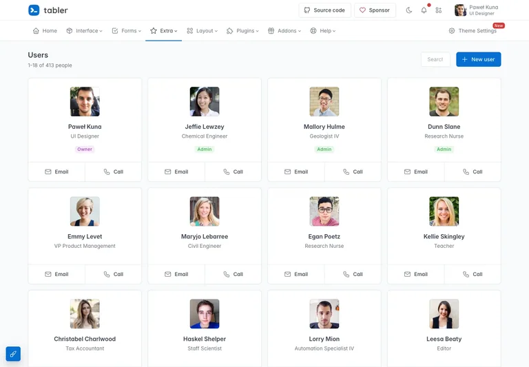 Tabler — People directory preview