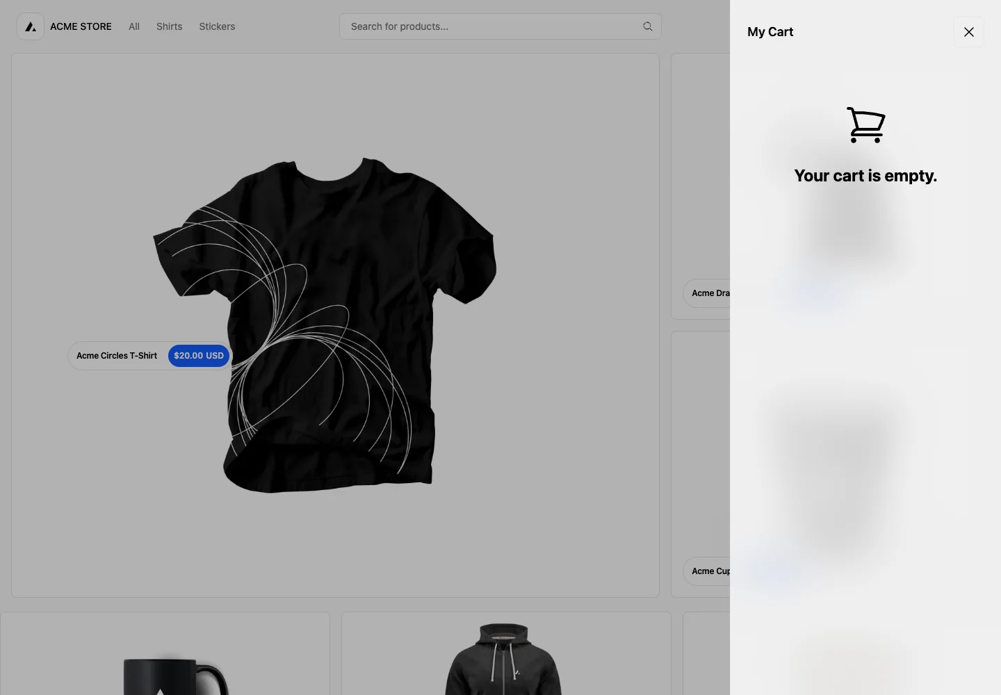 Next.js Commerce — Empty cart — captured interface