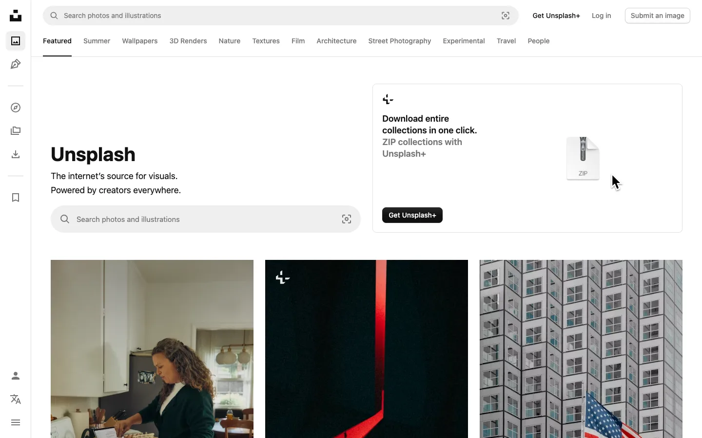 Unsplash — Photo grid — captured interface