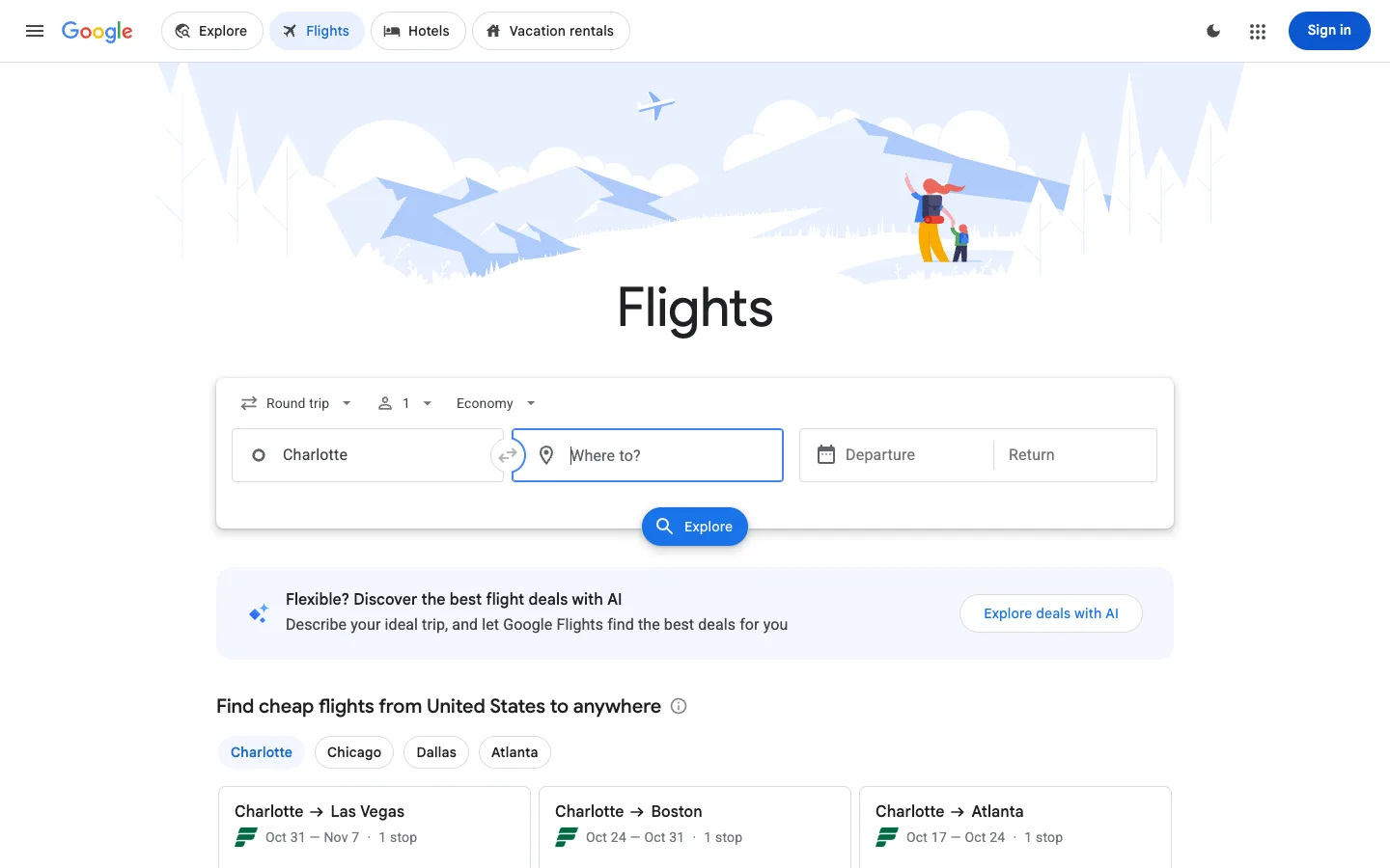 Google Flights — Search — captured interface