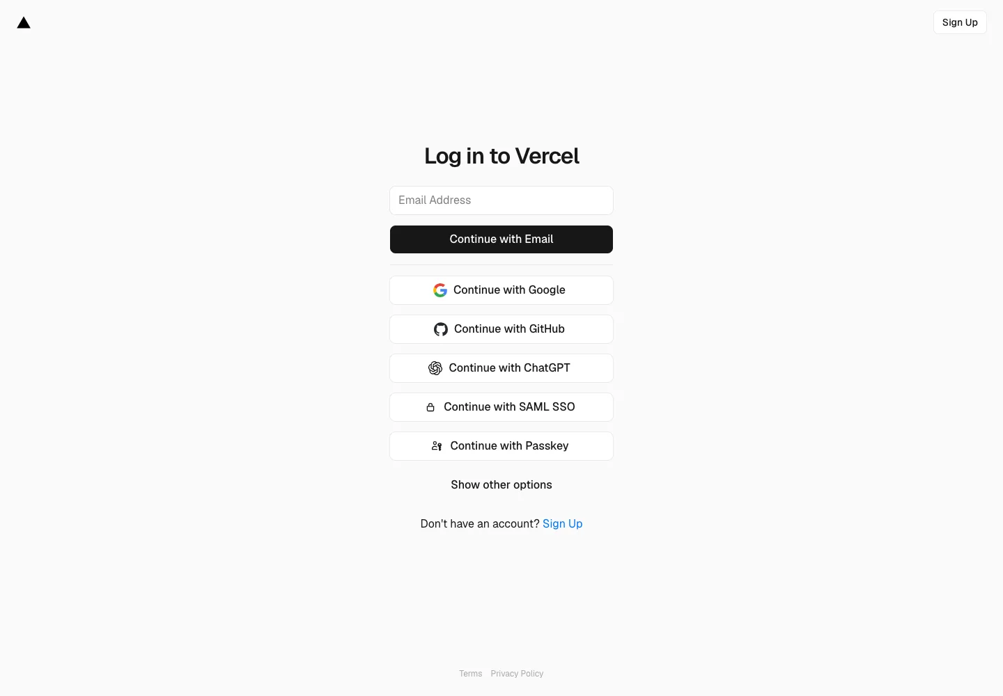 Vercel — Sign in — captured interface