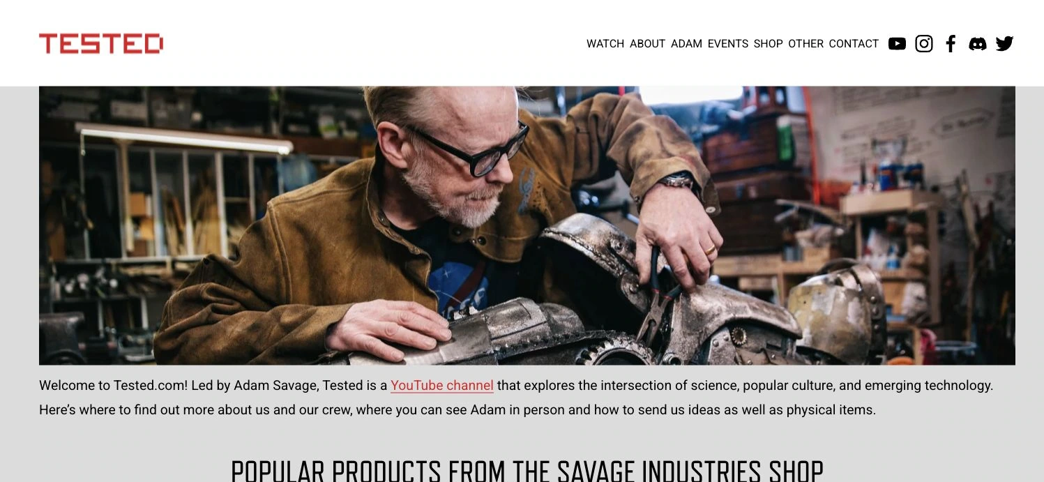 Adam Savage — Tested — captured interface